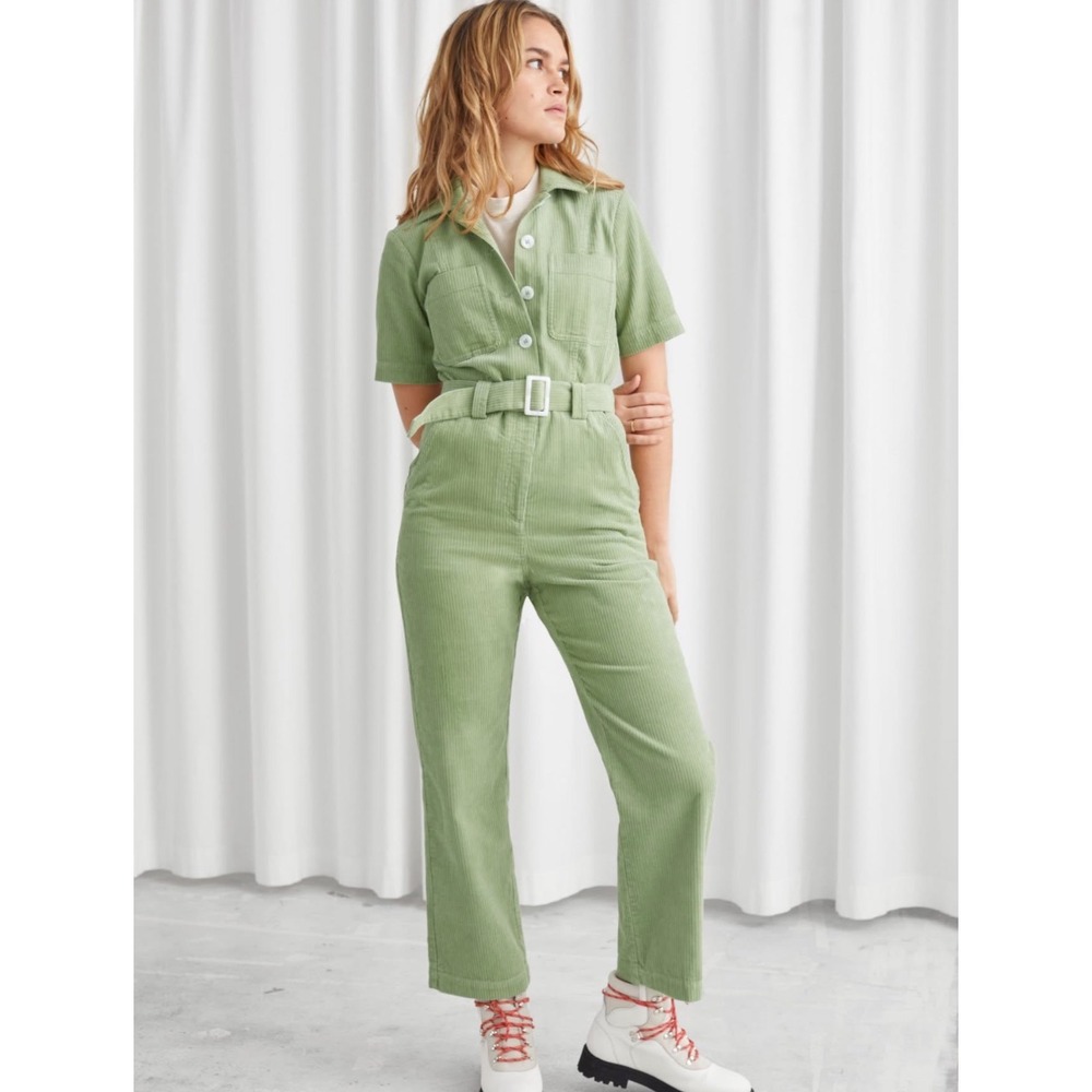 & Other Stories Corduroy Jumpsuit Belted Short‎ Sleeve Sage Green Size 0